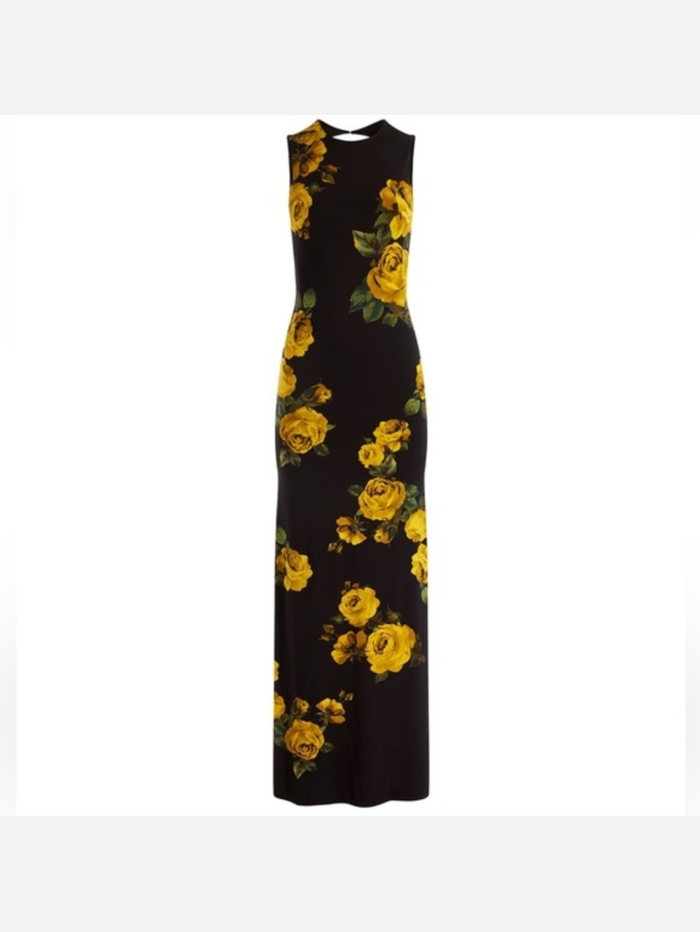 Alice + Olivia Black Maxi Dress with Yellow Floral Roses